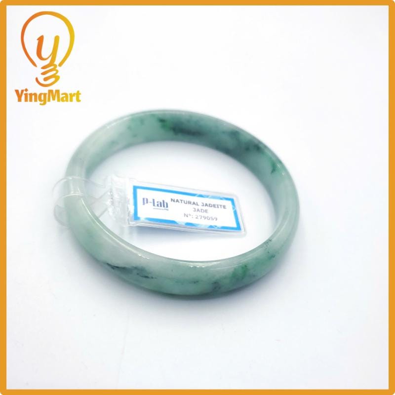 Yingmart 60mm PNJ Certified Natural Color Grey White Natural Jadeite Jade Bangle Bracelet, Real Gemstone, Gift for Her Mom Grandma