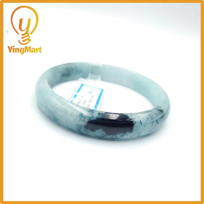 Yingmart 60mm PNJ Certified Natural Color Grey White Natural Jadeite Jade Bangle Bracelet, Real Gemstone, Gift for Her Mom Grandma