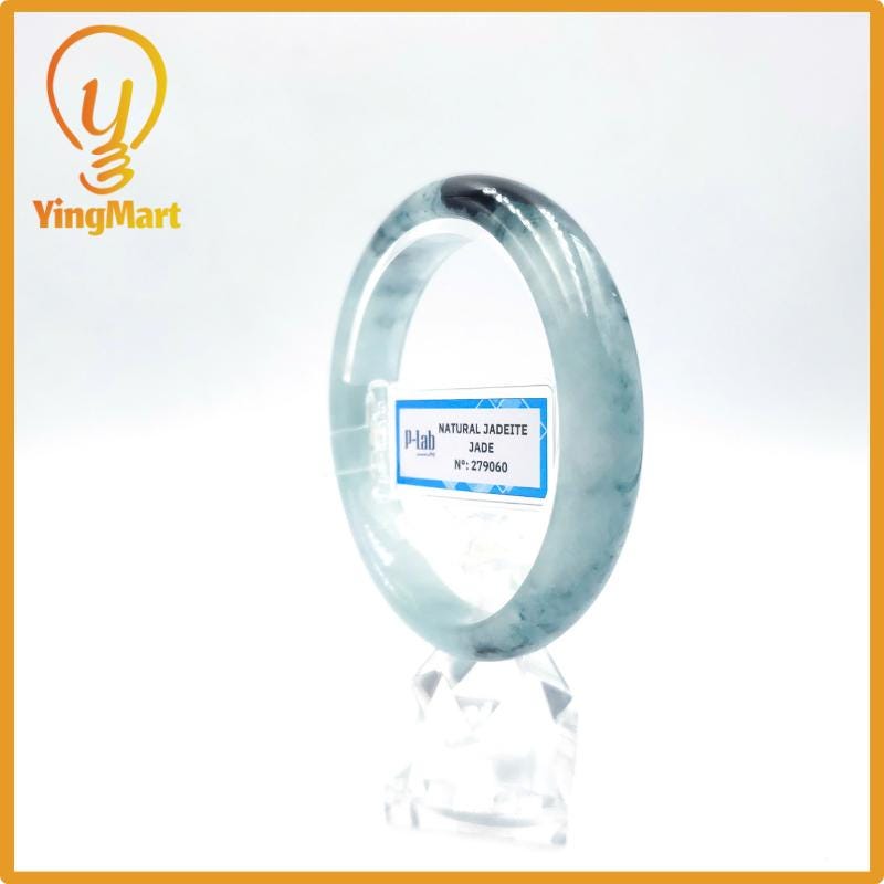 Yingmart 60mm PNJ Certified Natural Color Grey White Natural Jadeite Jade Bangle Bracelet, Real Gemstone, Gift for Her Mom Grandma