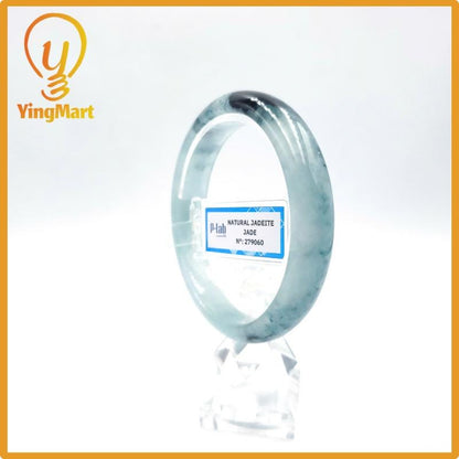Yingmart 60mm PNJ Certified Natural Color Grey White Natural Jadeite Jade Bangle Bracelet, Real Gemstone, Gift for Her Mom Grandma