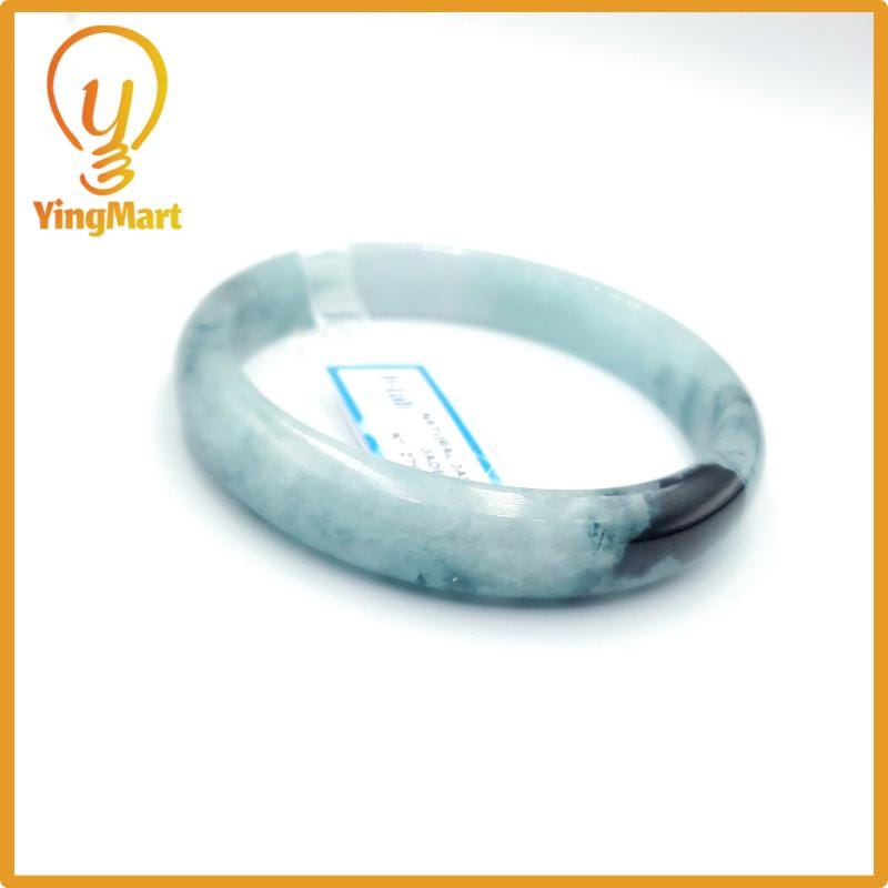 Yingmart 60mm PNJ Certified Natural Color Grey White Natural Jadeite Jade Bangle Bracelet, Real Gemstone, Gift for Her Mom Grandma