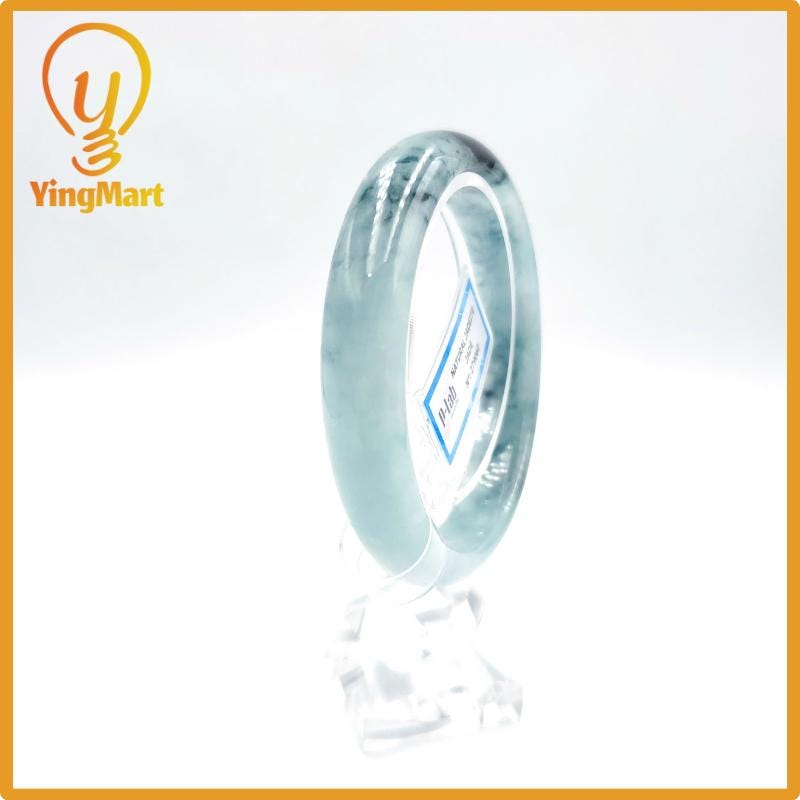 Yingmart 60mm PNJ Certified Natural Color Grey White Natural Jadeite Jade Bangle Bracelet, Real Gemstone, Gift for Her Mom Grandma