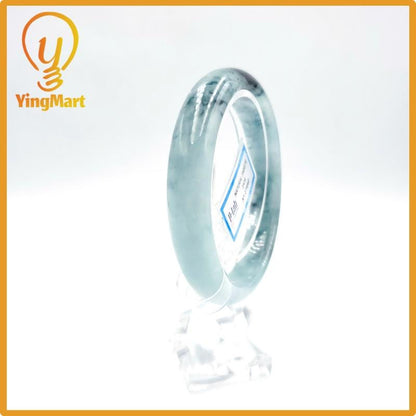 Yingmart 60mm PNJ Certified Natural Color Grey White Natural Jadeite Jade Bangle Bracelet, Real Gemstone, Gift for Her Mom Grandma