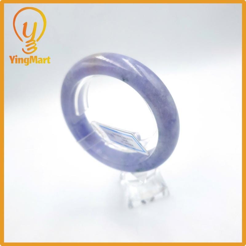 Yingmart 57mm PNJ Certified Natural Color Grey White Natural Jadeite Jade Bangle Bracelet, Real Gemstone, Gift for Her Mom Grandma