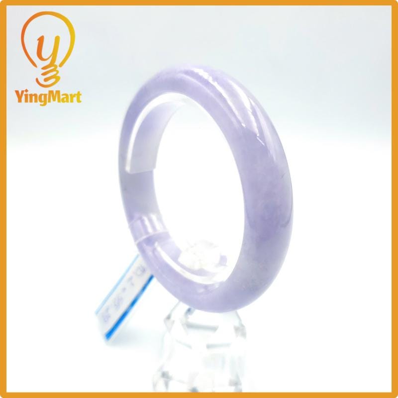 Yingmart 55mm PNJ Certified Natural Color Grey White Natural Jadeite Jade Bangle Bracelet, Real Gemstone, Gift for Her Mom Grandma