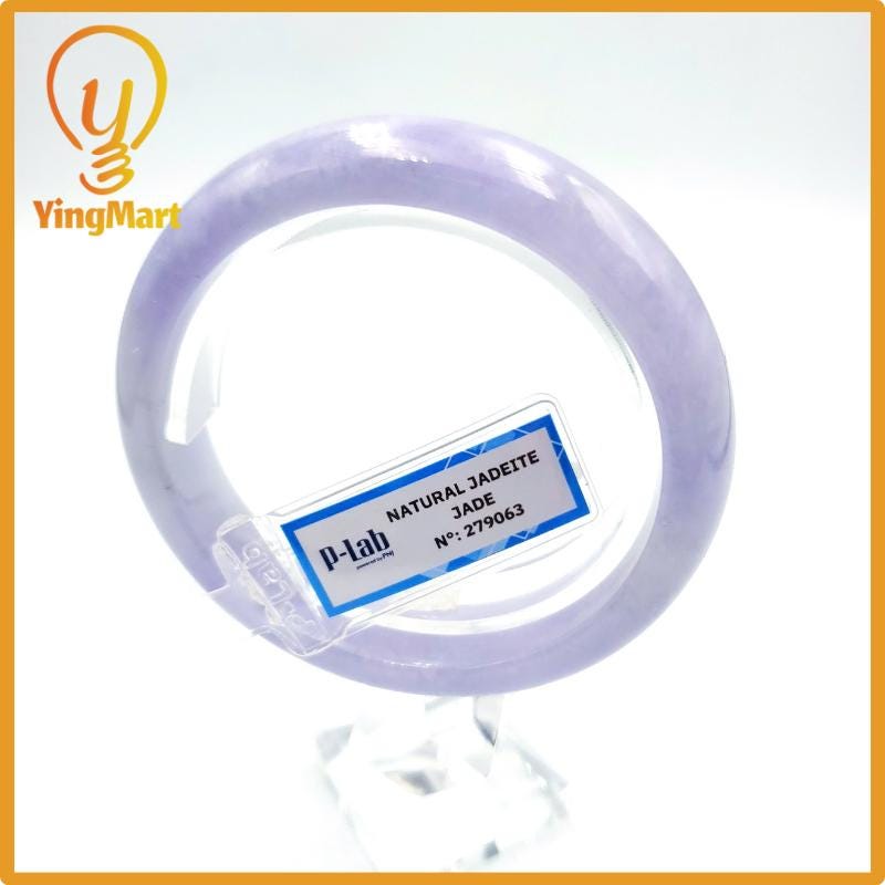 Yingmart 55mm PNJ Certified Natural Color Grey White Natural Jadeite Jade Bangle Bracelet, Real Gemstone, Gift for Her Mom Grandma