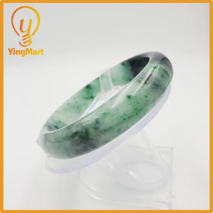 Yingmart 63mm PNJ Certified Natural Color Grey White Natural Jadeite Jade Bangle Bracelet, Real Gemstone, Gift for Her Mom Grandma