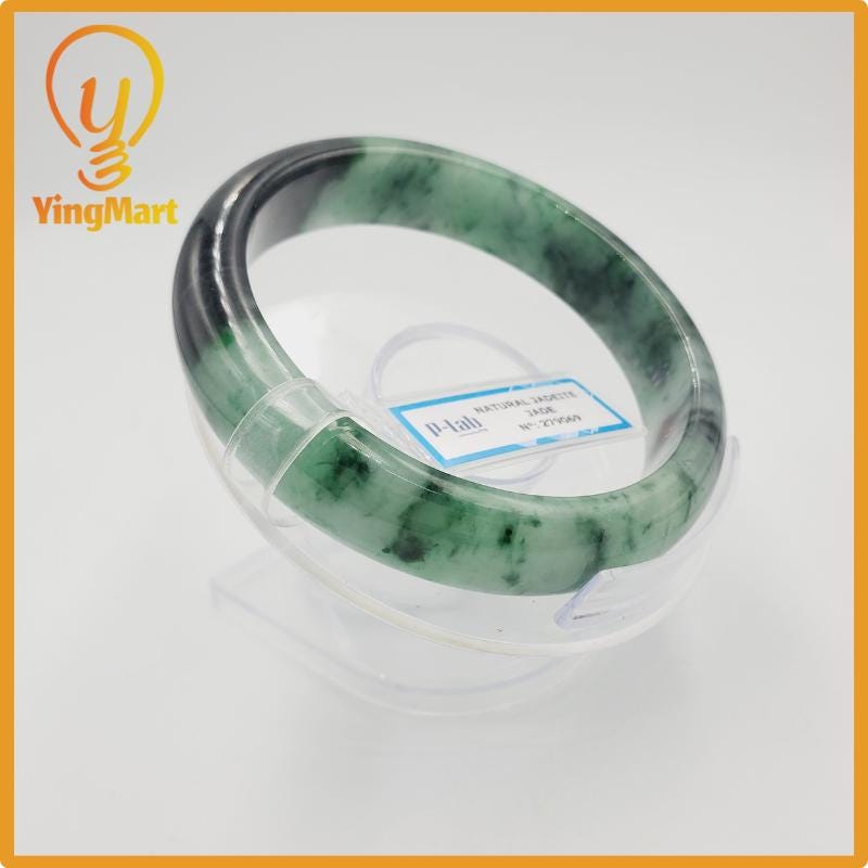 Yingmart 63mm PNJ Certified Natural Color Grey White Natural Jadeite Jade Bangle Bracelet, Real Gemstone, Gift for Her Mom Grandma