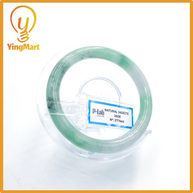 Yingmart 53mm PNJ277664 Certified Natural Color Grey White Natural Jadeite Jade Bangle Bracelet, Real Gemstone, Gift for Mom Grandma Sister