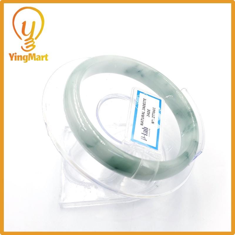 Yingmart 56mm PNJ Certified Natural Color Grey White Natural Jadeite Jade Bangle Bracelet, Real Gemstone, Gift for Her Mom Grandma