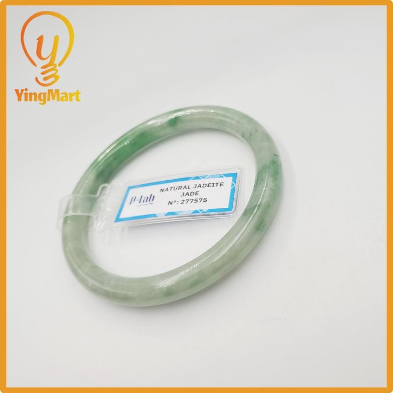 Yingmart 52mm PNJ277575 Certified Natural Color Grey White Natural Jadeite Jade Bangle Bracelet, Real Gemstone, Gift for Mom Grandma Sister