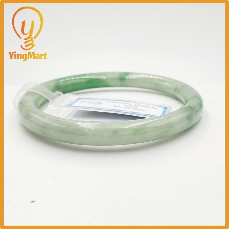 Yingmart 52mm PNJ277575 Certified Natural Color Grey White Natural Jadeite Jade Bangle Bracelet, Real Gemstone, Gift for Mom Grandma Sister