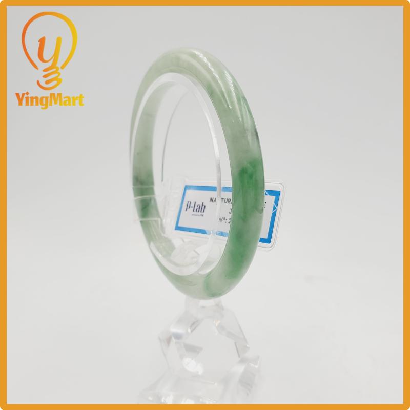 Yingmart 52mm PNJ277575 Certified Natural Color Grey White Natural Jadeite Jade Bangle Bracelet, Real Gemstone, Gift for Mom Grandma Sister