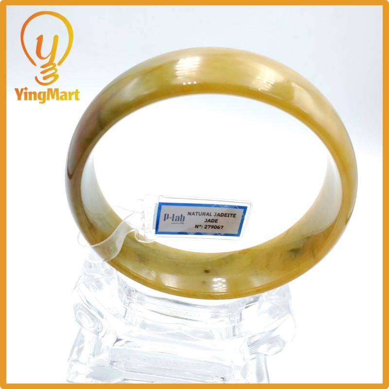Yingmart 74mm PNJ Certified Natural Color Yellowish Brown Natural Jadeite Jade Bangle Bracelet, Real Gemstone, Gift for Her Mom Grandma