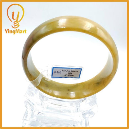 Yingmart 74mm PNJ Certified Natural Color Yellowish Brown Natural Jadeite Jade Bangle Bracelet, Real Gemstone, Gift for Her Mom Grandma
