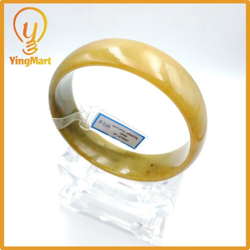 Yingmart 74mm PNJ Certified Natural Color Yellowish Brown Natural Jadeite Jade Bangle Bracelet, Real Gemstone, Gift for Her Mom Grandma