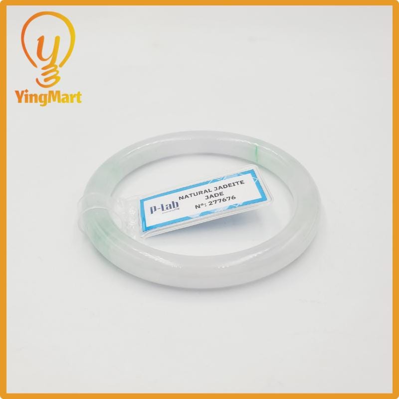 Yingmart 52mm PNJ277676 Certified Natural Color Grey White Natural Jadeite Jade Bangle Bracelet, Real Gemstone, Gift for Mom Grandma Sister