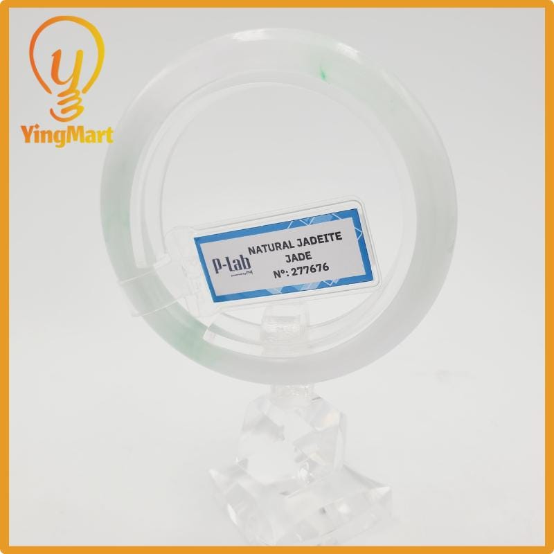 Yingmart 52mm PNJ277676 Certified Natural Color Grey White Natural Jadeite Jade Bangle Bracelet, Real Gemstone, Gift for Mom Grandma Sister