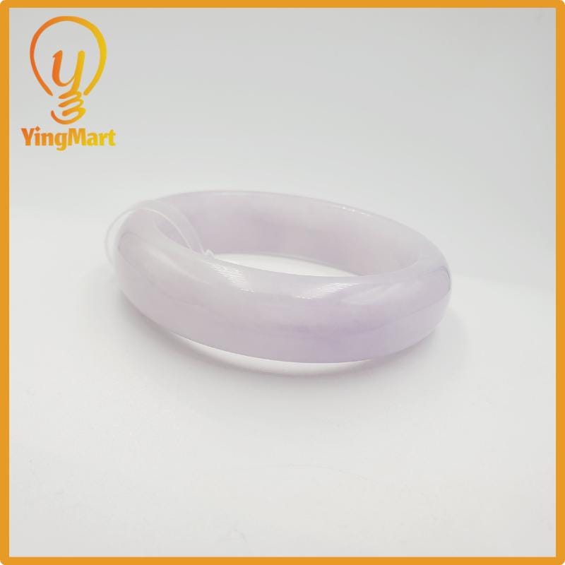 Yingmart 53mm PNJ277578 Certified Natural Color Grey White Natural Jadeite Jade Bangle Bracelet, Real Gemstone, Gift for Mom Grandma Sister