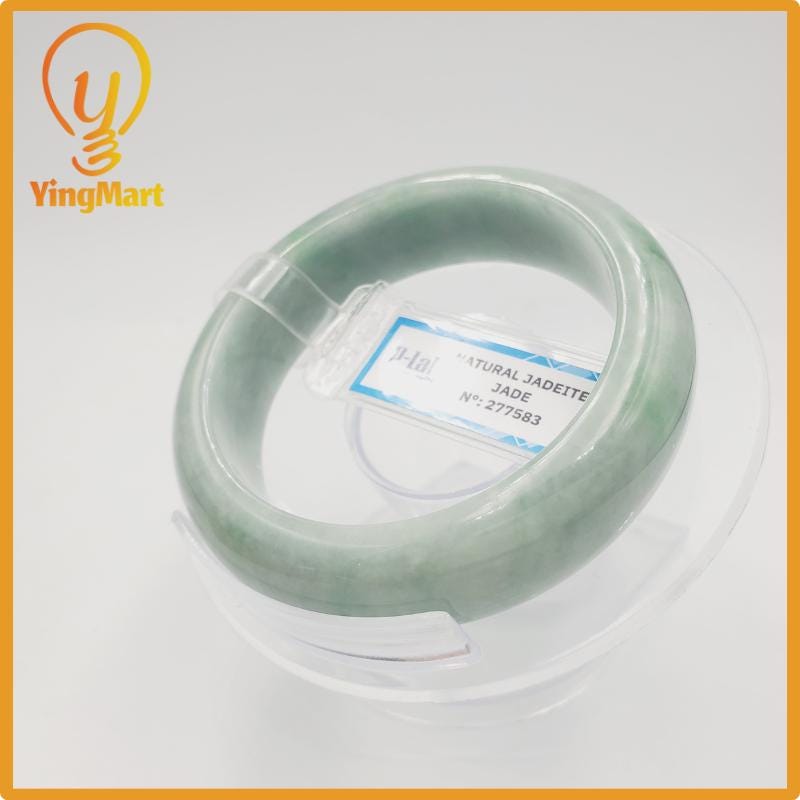 Yingmart 50mm PNJ Certified Natural Color Grey White Natural Jadeite Jade Bangle Bracelet, Real Gemstone, Gift for Her Mom Grandma Sister