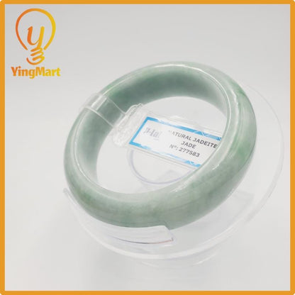 Yingmart 50mm PNJ Certified Natural Color Grey White Natural Jadeite Jade Bangle Bracelet, Real Gemstone, Gift for Her Mom Grandma Sister