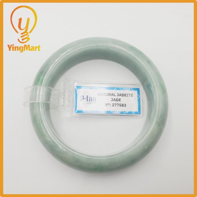Yingmart 50mm PNJ Certified Natural Color Grey White Natural Jadeite Jade Bangle Bracelet, Real Gemstone, Gift for Her Mom Grandma Sister