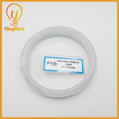 Yingmart 53mm PNJ277600 Certified Natural Color Grey White Natural Jadeite Jade Bangle Bracelet, Real Gemstone, Gift for Mom Grandma Sister