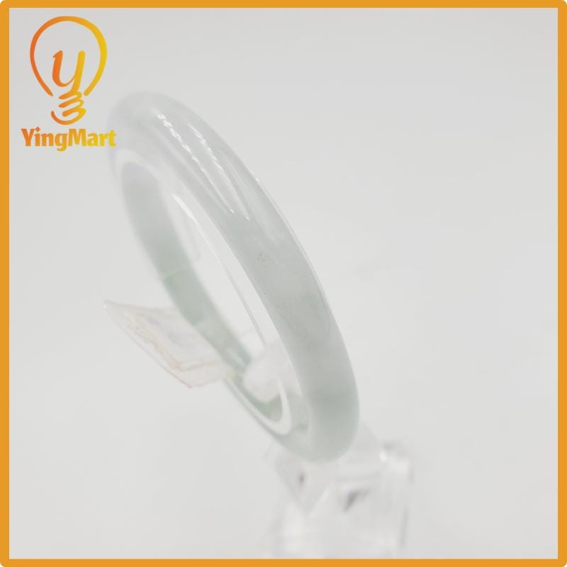 Yingmart 52mm PNJ Certified Natural Color Light Green To Grey White Natural Jadeite Jade Bangle Bracelet, Real Gemstone, Gift for Her Mom