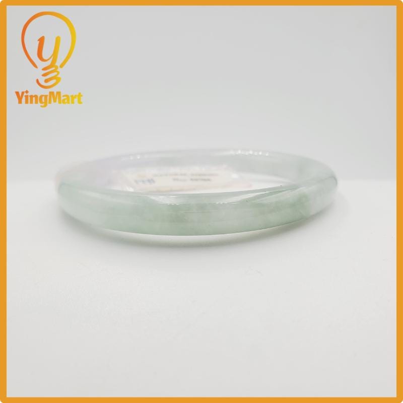 Yingmart 52mm PNJ Certified Natural Color Light Green To Grey White Natural Jadeite Jade Bangle Bracelet, Real Gemstone, Gift for Her Mom