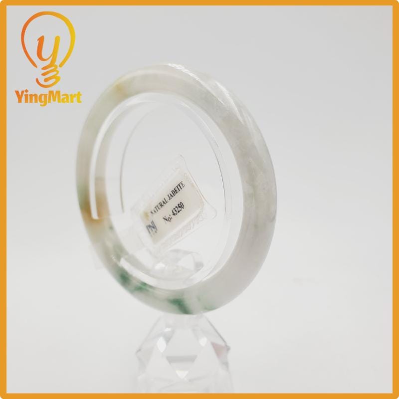 Yingmart 51mm PNJ Certified Natural Color Grey White Medium Yellow Brown Natural Jadeite Jade Bangle Bracelet, Real Gemstone