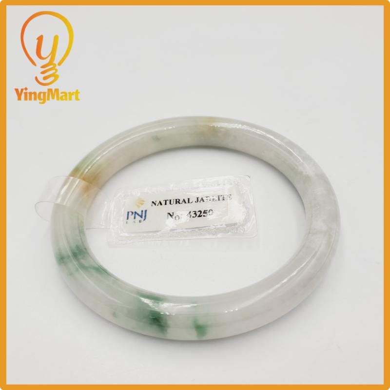 Yingmart 51mm PNJ Certified Natural Color Grey White Medium Yellow Brown Natural Jadeite Jade Bangle Bracelet, Real Gemstone