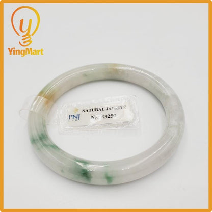 Yingmart 51mm PNJ Certified Natural Color Grey White Medium Yellow Brown Natural Jadeite Jade Bangle Bracelet, Real Gemstone
