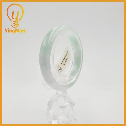 Yingmart 49mm PNJ Certified Natural Color Grey White Natural Jadeite Jade Bangle Bracelet, Real Gemstone, Gift for Her Mom Grandma Sister