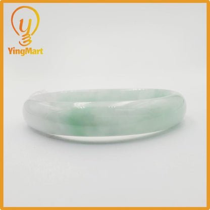 Yingmart 49mm PNJ Certified Natural Color Grey White Natural Jadeite Jade Bangle Bracelet, Real Gemstone, Gift for Her Mom Grandma Sister