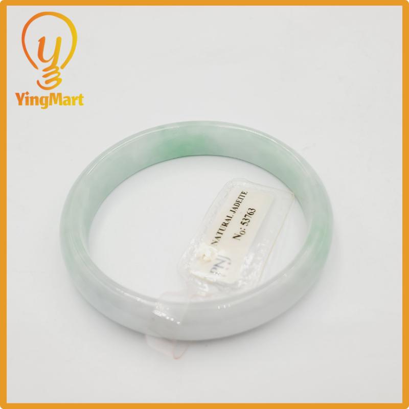 Yingmart 49mm PNJ Certified Natural Color Grey White Natural Jadeite Jade Bangle Bracelet, Real Gemstone, Gift for Her Mom Grandma Sister