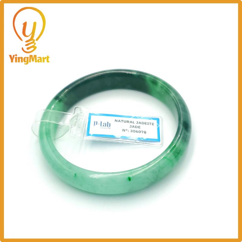 Yingmart 57mm PNJ Certified Natural Color Grey White Natural Jadeite Jade Bangle Bracelet, Real Gemstone, Gift for Her Mom Grandma Sister