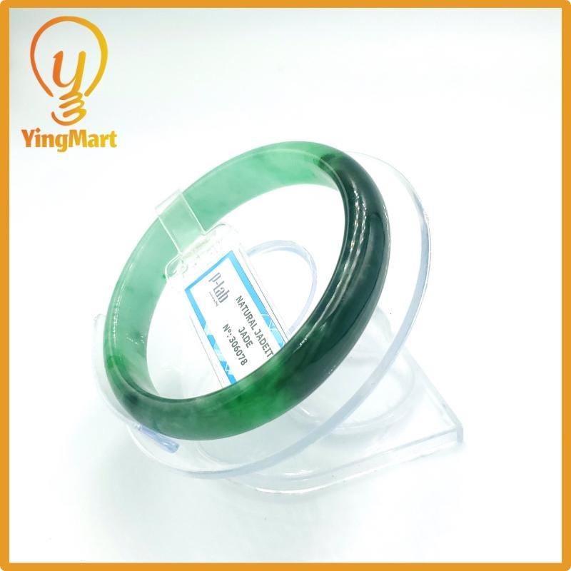 Yingmart 57mm PNJ Certified Natural Color Grey White Natural Jadeite Jade Bangle Bracelet, Real Gemstone, Gift for Her Mom Grandma Sister