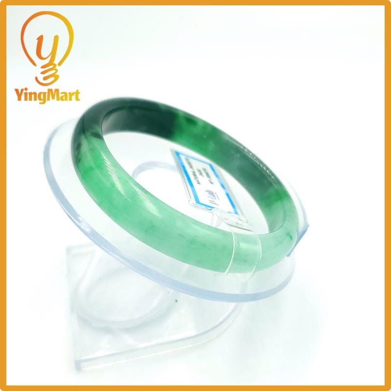 Yingmart 57mm PNJ Certified Natural Color Grey White Natural Jadeite Jade Bangle Bracelet, Real Gemstone, Gift for Her Mom Grandma Sister