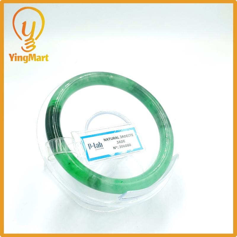 Yingmart 57mm PNJ Certified Natural Color Grey White Natural Jadeite Jade Bangle Bracelet, Real Gemstone, Gift for Her Mom Grandma Sister