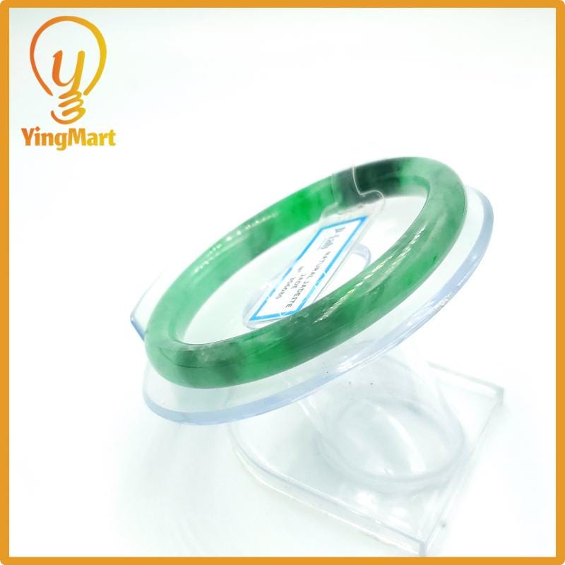 Yingmart 57mm PNJ Certified Natural Color Grey White Natural Jadeite Jade Bangle Bracelet, Real Gemstone, Gift for Her Mom Grandma Sister