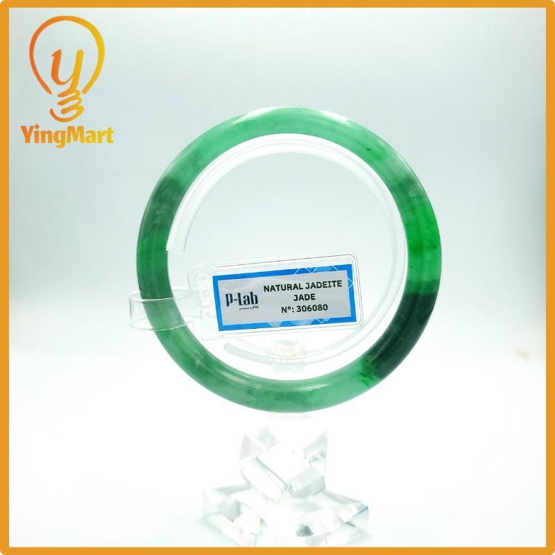 Yingmart 57mm PNJ Certified Natural Color Grey White Natural Jadeite Jade Bangle Bracelet, Real Gemstone, Gift for Her Mom Grandma Sister