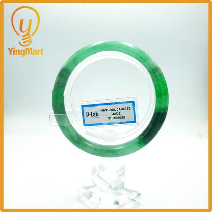 Yingmart 57mm PNJ Certified Natural Color Grey White Natural Jadeite Jade Bangle Bracelet, Real Gemstone, Gift for Her Mom Grandma Sister