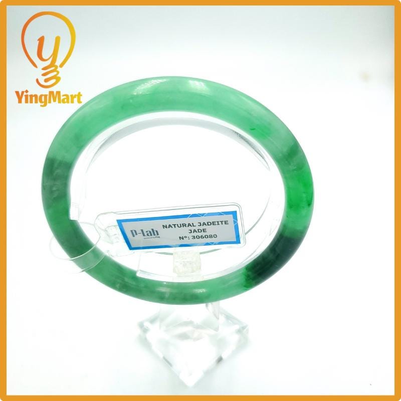 Yingmart 57mm PNJ Certified Natural Color Grey White Natural Jadeite Jade Bangle Bracelet, Real Gemstone, Gift for Her Mom Grandma Sister