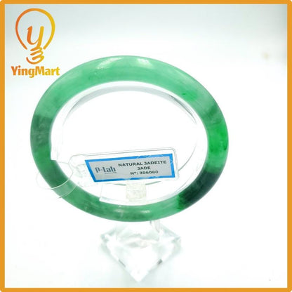 Yingmart 57mm PNJ Certified Natural Color Grey White Natural Jadeite Jade Bangle Bracelet, Real Gemstone, Gift for Her Mom Grandma Sister