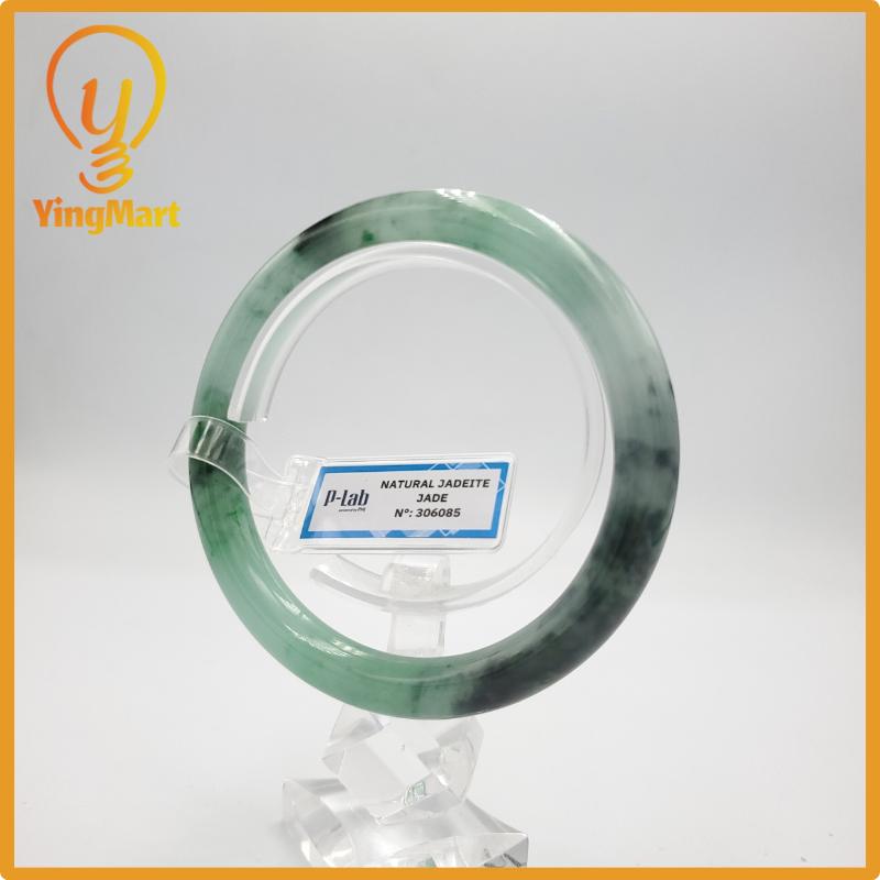 Yingmart 60mm PNJ Certified Natural Color Grey White Natural Jadeite Jade Bangle Bracelet, Real Gemstone, Gift for Her Mom Grandma Sister