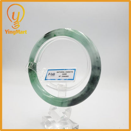Yingmart 60mm PNJ Certified Natural Color Grey White Natural Jadeite Jade Bangle Bracelet, Real Gemstone, Gift for Her Mom Grandma Sister
