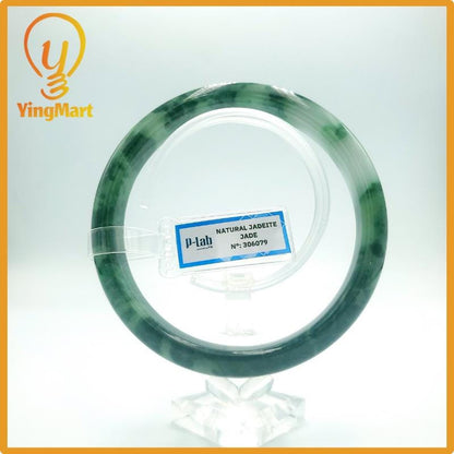Yingmart 67mm PNJ Certified Natural Color Grey White Natural Jadeite Jade Bangle Bracelet, Real Gemstone, Gift for Her Mom Grandma Sister