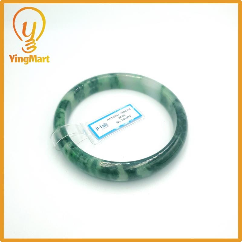Yingmart 67mm PNJ Certified Natural Color Grey White Natural Jadeite Jade Bangle Bracelet, Real Gemstone, Gift for Her Mom Grandma Sister