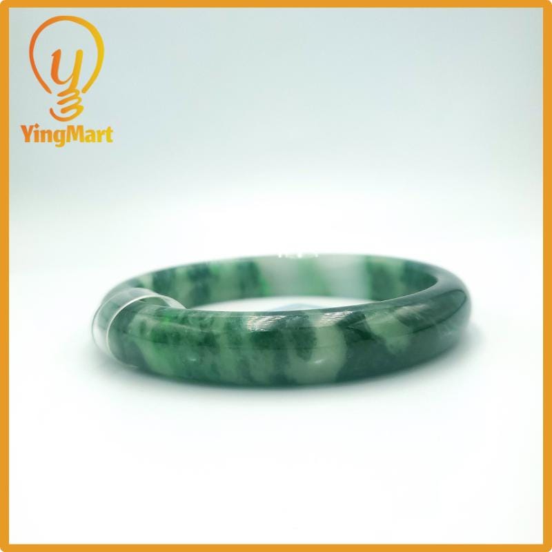 Yingmart 67mm PNJ Certified Natural Color Grey White Natural Jadeite Jade Bangle Bracelet, Real Gemstone, Gift for Her Mom Grandma Sister
