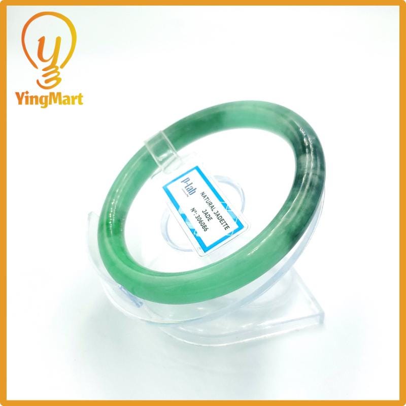 Yingmart 60mm PNJ Certified Natural Color Grey White Natural Jadeite Jade Bangle Bracelet, Real Gemstone, Gift for Her Mom Grandma Sister